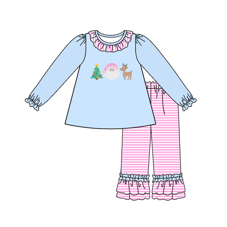 6.18GLP2519 Blue Santa Striped Girls Suit