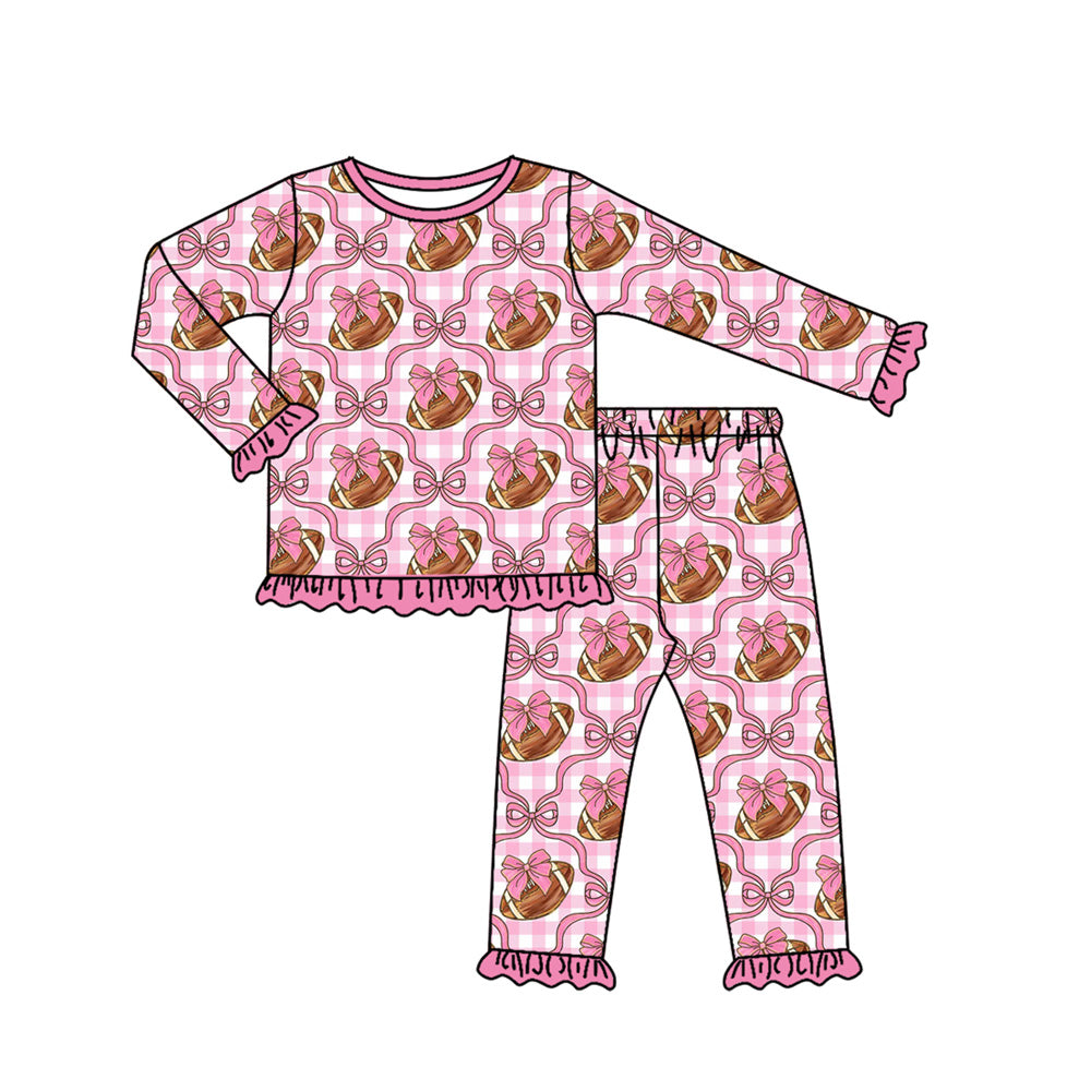 6.26GLP2535 Bowknot Rugby Pink Long Sleeve Girls Suit