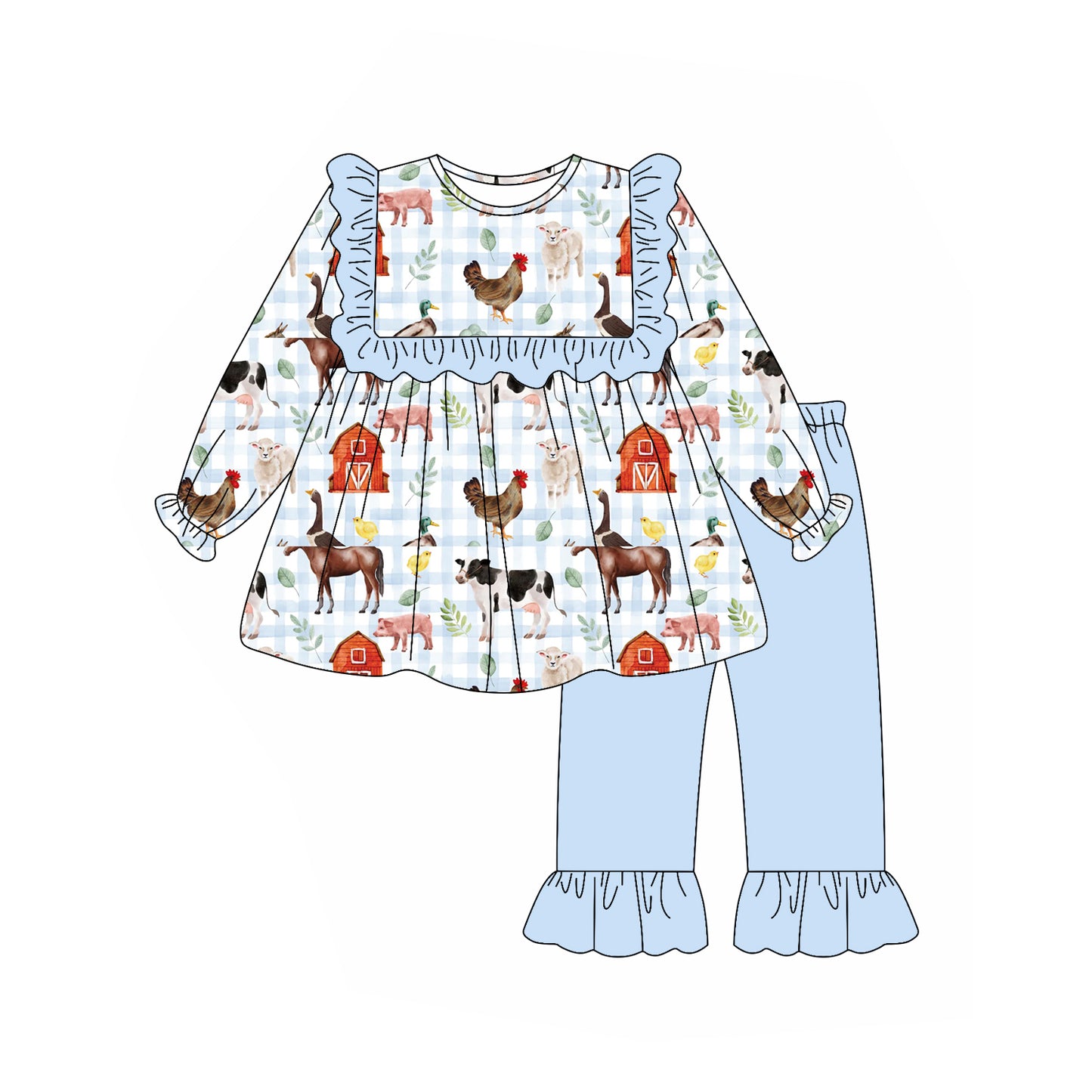 6.26GLP2536 Farm Cartoon Long Sleeve Girls Suit