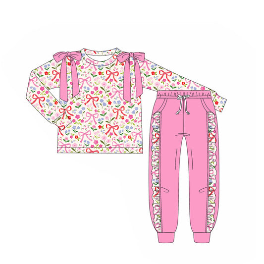 7.5GLP2552 Bowknot Pink Long Sleeve Girls Suit