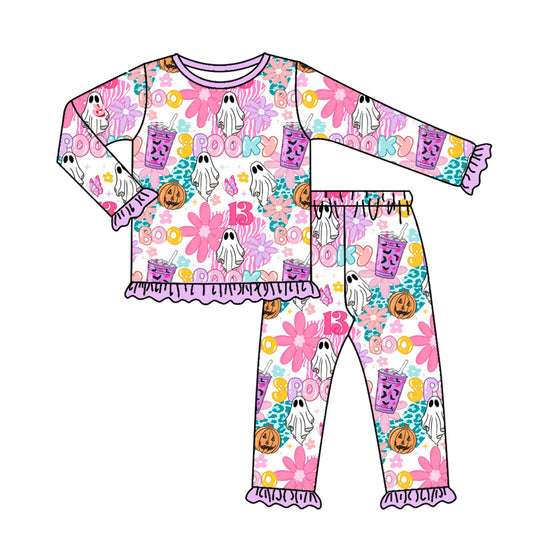 7.5GLP2556 Halloween Letter Purple Long Sleeve Girls Suit