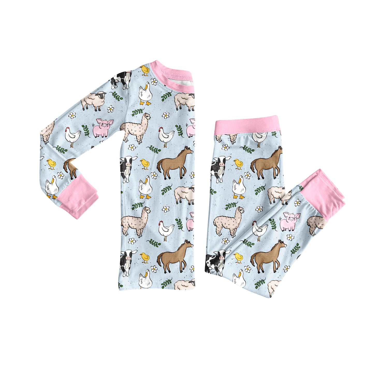 7.7GLP2564 Cartoon Animal Pink Long Sleeve Pajamas