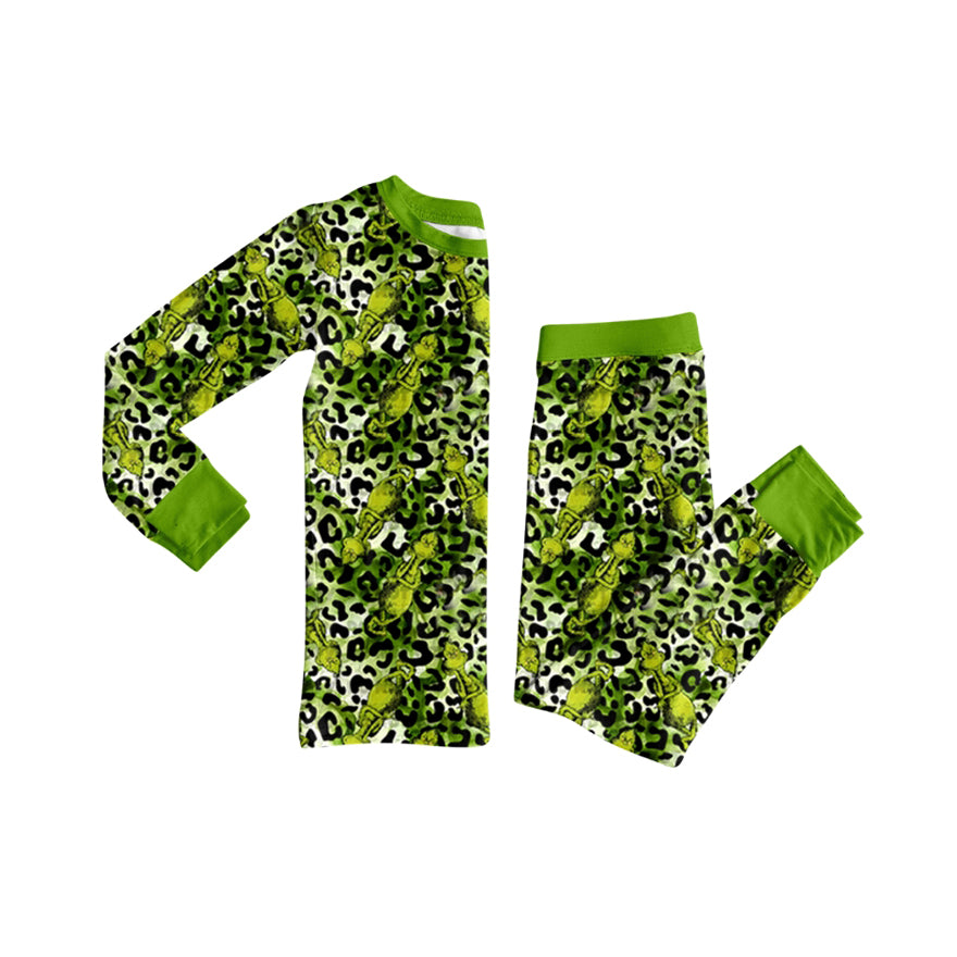 7.29GLP2634 Christmas leopard print green long-sleeved suit