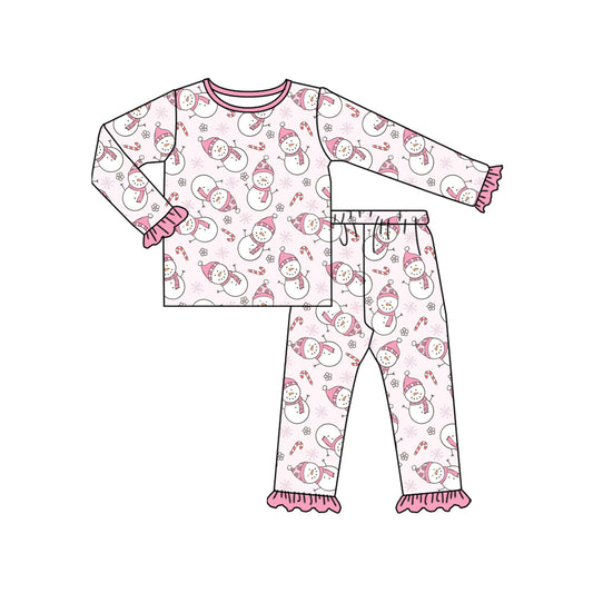 X819 GLP2719 Snowman Pink Girls Long Sleeve Suit