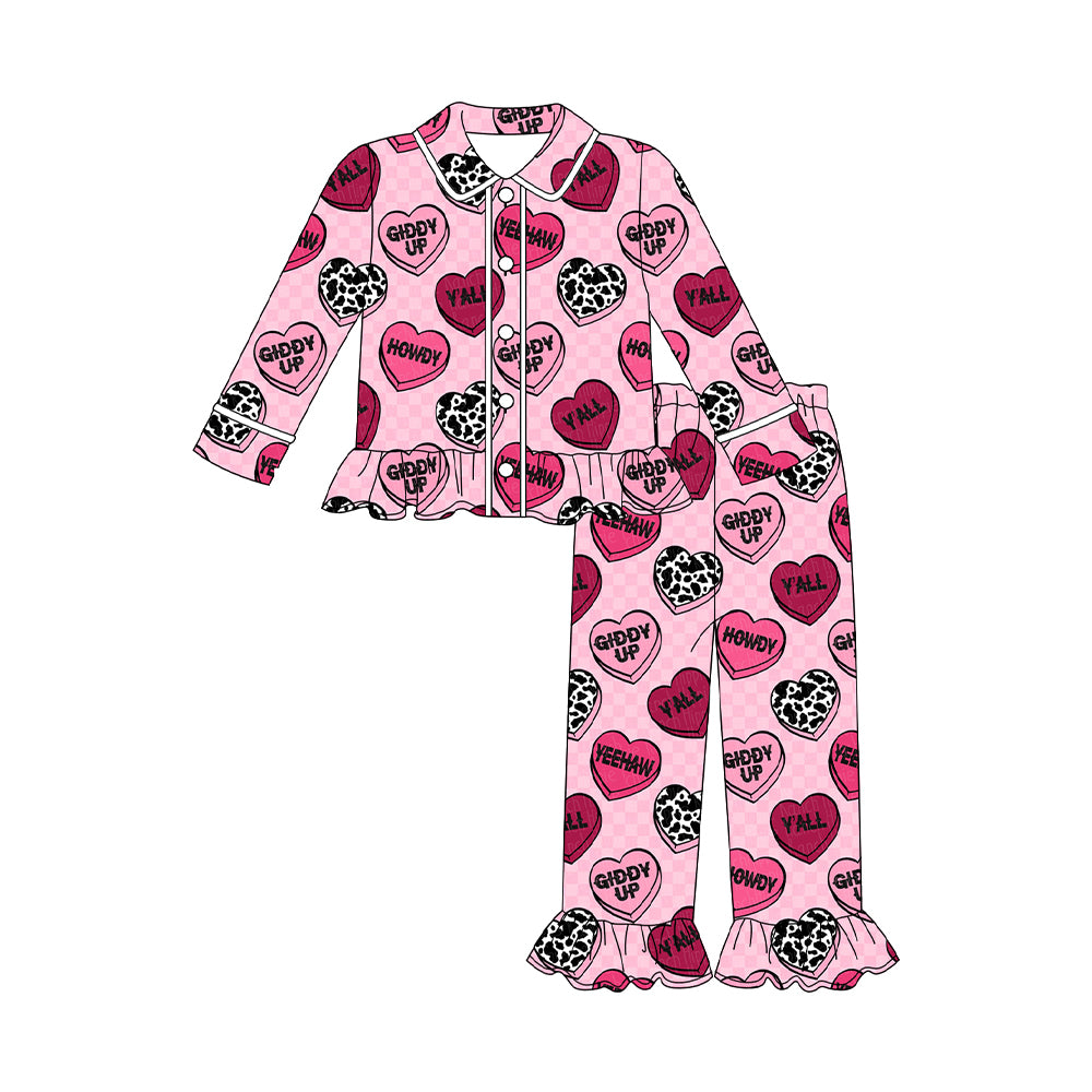X910 GLP2843 Pink Heart Lettering Long-Sleeve Suit