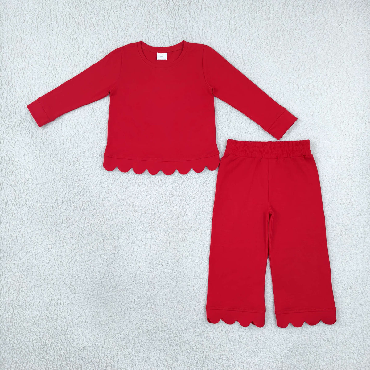 NEW RTS NO MOQ cotton GLP2964 Baby Girls Red Long Sleeve Top Pockets Pants Scallop Clothes Sets