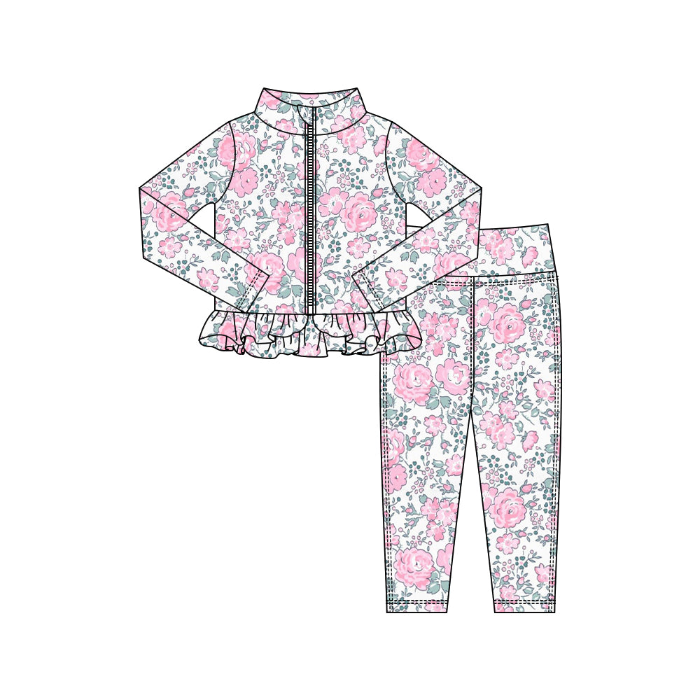 X10.16 GLP2999 Floral Pink Zipper Yoga Set