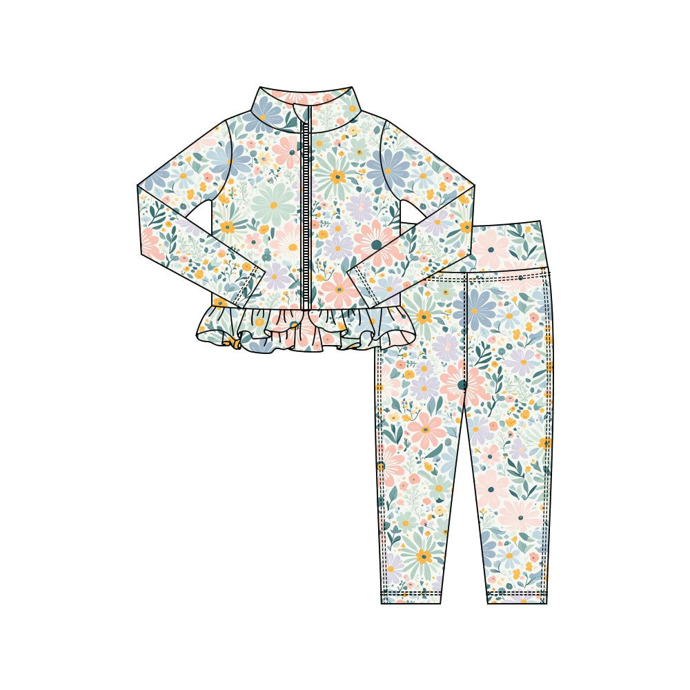 X10.16 GLP3003 Blue Flower Zipper Yoga Set