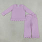 NEW RTS NO MOQ cotton GLP3289 Baby Girls Lavender Long Sleeve Top Pants Scallop Pajamas Clothes Sets