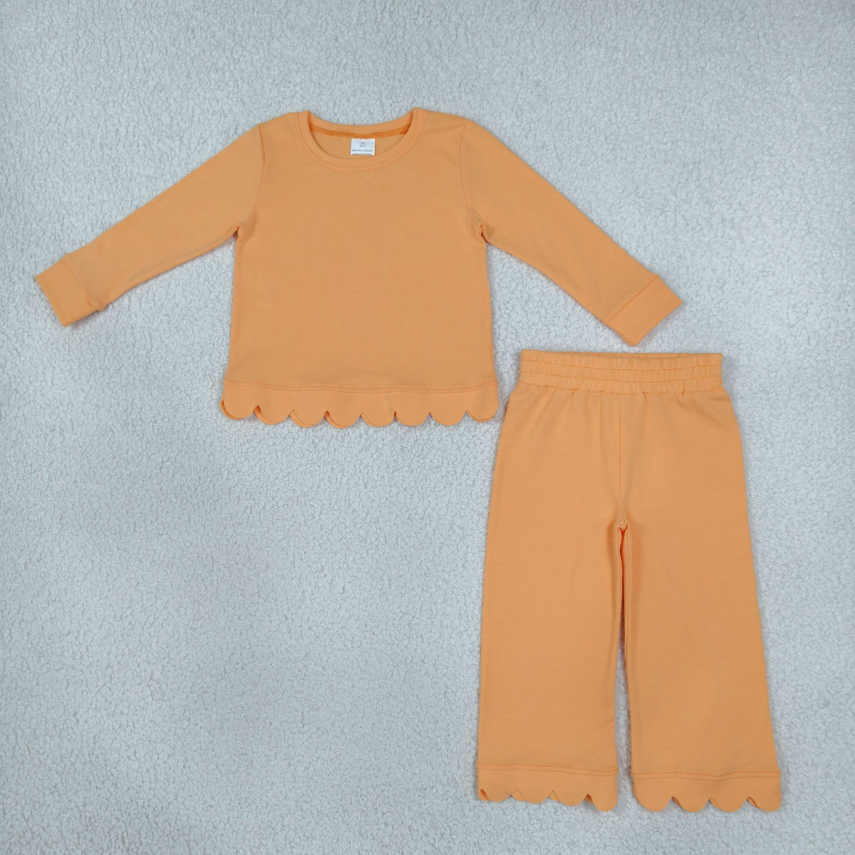NEW RTS NO MOQ cotton GLP3295 Baby Girls Orange Long Sleeve Top Pockets Pants Scallop Clothes Sets