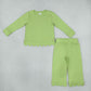 NEW RTS NO MOQ cotton GLP3296 Baby Girls Green Long Sleeve Top Pockets Pant Scallop Clothes Sets