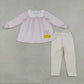 RTS NO MOQ milk silk GLP3320 Embroidery Bow Candy Baby Girls Pink Checked Tunic Leggings Halloween Clothes Sets