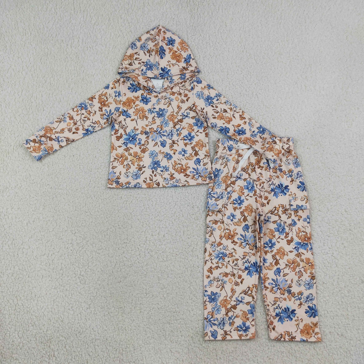 NEW RTS NO MOQ milk silk GLP3323 Toddler Girls Colorful Floral Print Zip Hoodie With Pockets Straight Leg Pants Casual Outfit