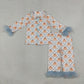 NEW RTS NO MOQ milk silk GLP3338  Baby Girls Floral Pumpkin Print Button Front Long Sleeve Top Elastic Waist Pants Fur Pajama Set