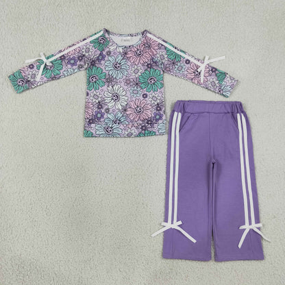 NEW RTS NO MOQ milk silk GLP3353 Baby Girls Ghost Pumpkins Flowers Top Pockets Bows Pant Halloween Clothes Sets