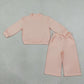 NEW RTS NO MOQ milk silk GLP3410 Baby Girls Peach Long Sleeve Top Pockets Flare Pant Fall Pajamas Clothes Sets