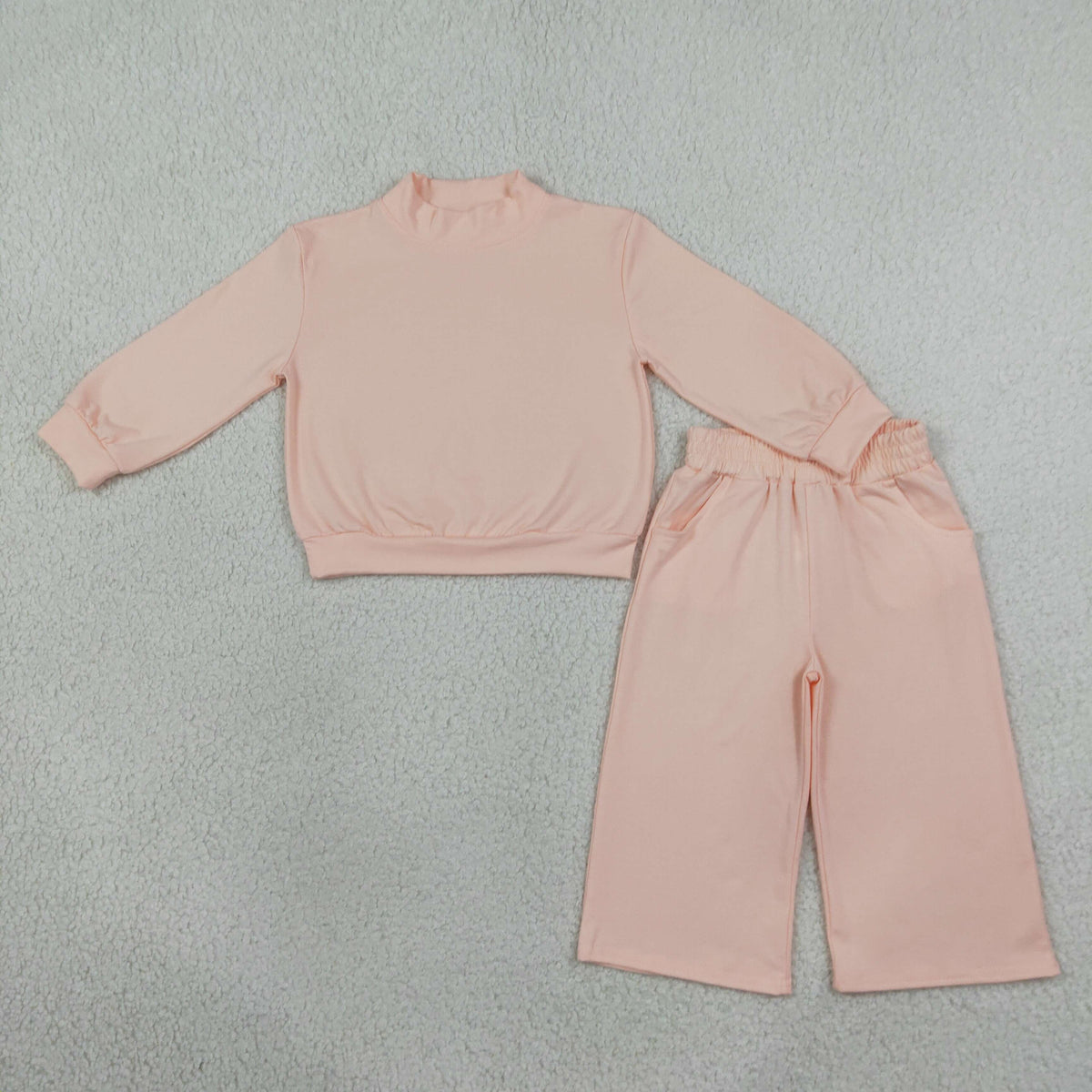 NEW RTS NO MOQ milk silk GLP3410 Baby Girls Peach Long Sleeve Top Pockets Flare Pant Fall Pajamas Clothes Sets