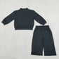 NEW RTS NO MOQ milk silk GLP3411 Baby Girls Black Long Sleeve Top Pockets Flare Pant Pajamas Clothes Sets