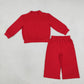NEW RTS NO MOQ milk silk GLP3412 Baby Girls Red Long Sleeve Choker Top Pockets Flare Pant Fall Pajamas Clothes Sets