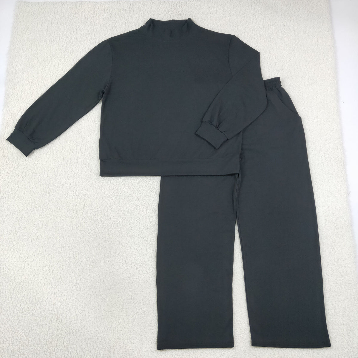 NEW RTS NO MOQ milk silk GLP3416 Adult Women Black Long Sleeve Top Flare Pants Fall Pajamas Clothes Sets