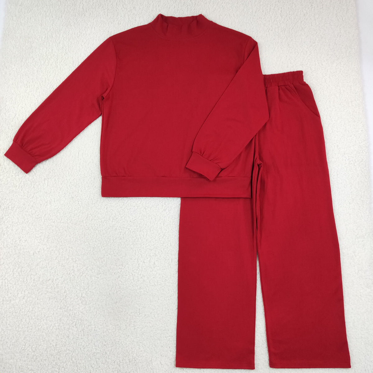 NEW RTS NO MOQ milk silk GLP3418 Adult Women Maroon Choker Top Pockets Flare Pants Fall Pajamas Clothes Sets