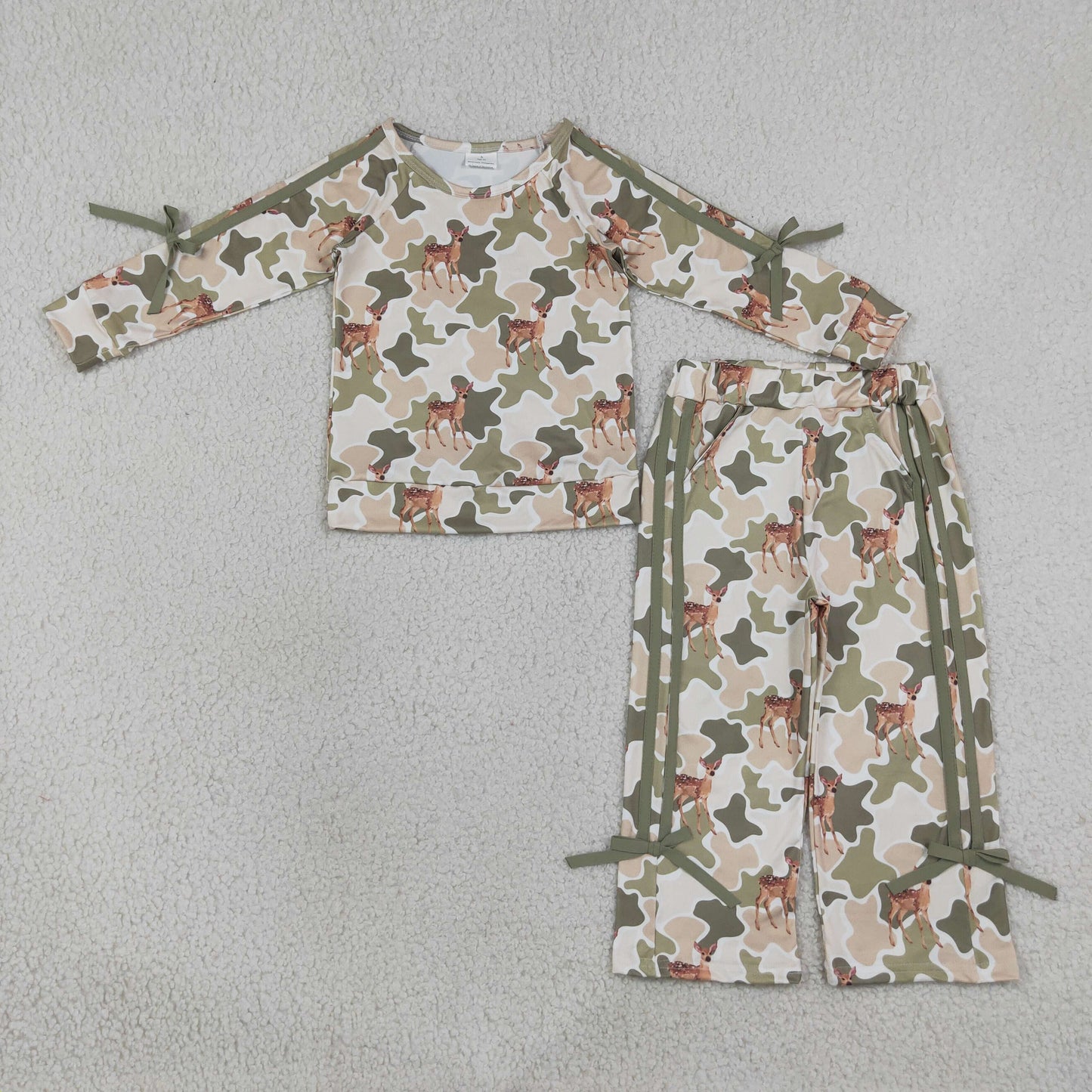 RTS NO MOQ Sibling milk silk Baby Girls Bows Long Sleeve Top Pockets Flare Pant Clothes Sets