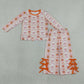 NEW RTS NO MOQ milk silk GLP3436 Baby Girls Bows Pumpkins Stripe Scallop Top Bows Pants Fall Clothes Set