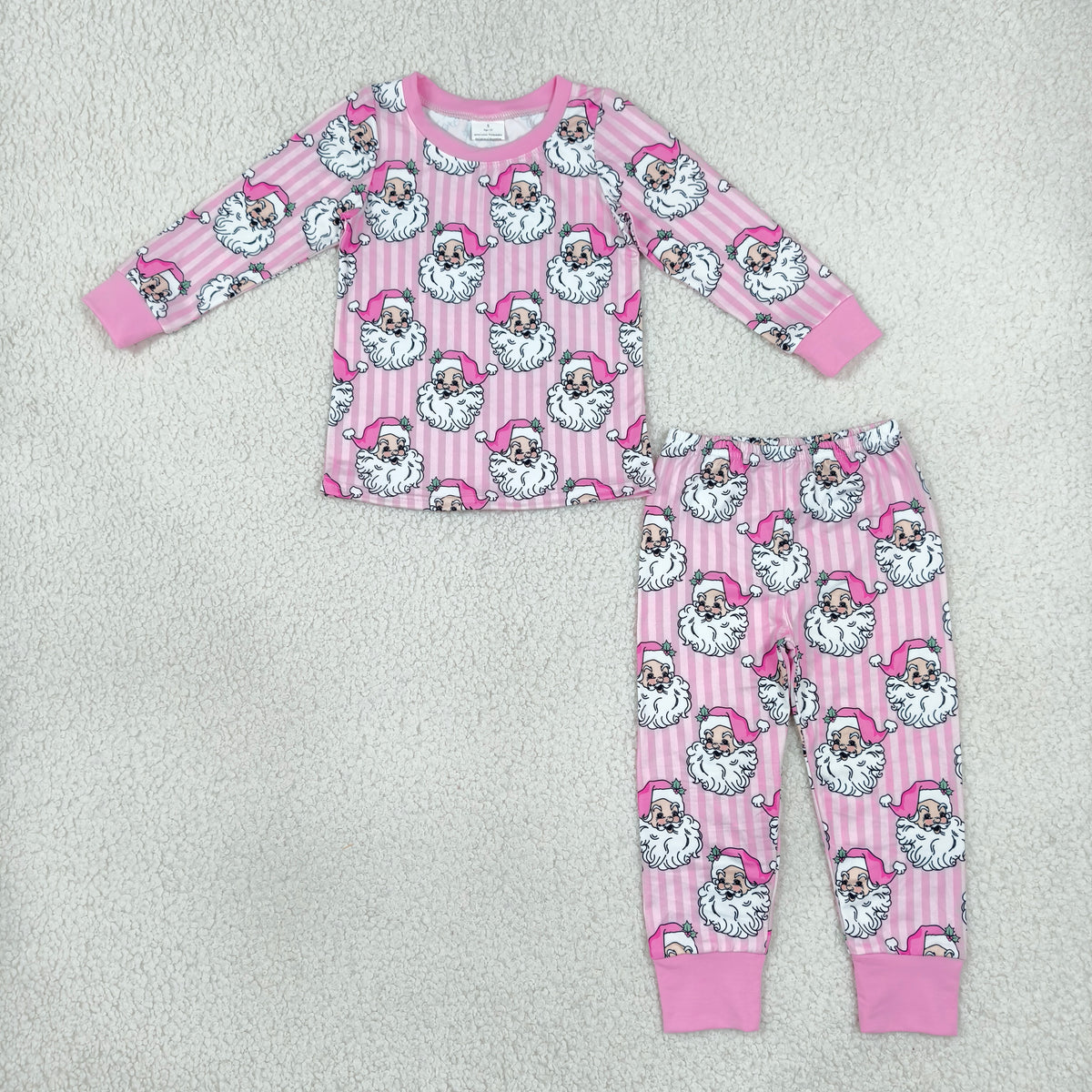 NEW RTS NO MOQ milk silk GLP3440 Baby Girls Pink Stripe Santa Top Pant Christmas Pajamas Set