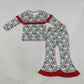 NEW RTS NO MOQ milk silk GLP3452 Baby Girls Santa Green Stripe Print Long Sleeve Top Bell Bottom Flare Pants Christmas Set