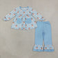 RTS NO MOQ milk silk GLP3455 Baby Girls Blue Stripe Santa Pockets Tunic Ruffle Pant Christmas Clothes Set
