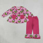 RTS NO MOQ milk silk GLP3458 Baby Girls Blue Stripe Santa Pockets Tunic Ruffle Pant Christmas Clothes Set