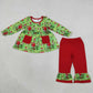 NEW RTS NO MOQ milk silk GLP3459 Baby Girls Green Frogs Gifts Pockets Tunic Ruffle Pant Christmas Clothes Set
