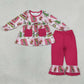 NEW RTS NO MOQ milk silk GLP3461 Cute Clothes Baby Girls Christmas Print Long Sleeve Pocket Tunic Elastic Waist Ruffle Hem Pants Holiday Outfit