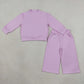 NEW RTS NO MOQ milk silk GLP3470 Baby Girls Lavender Long Sleeve Top Pockets Flare Pant Pajamas Clothes Set