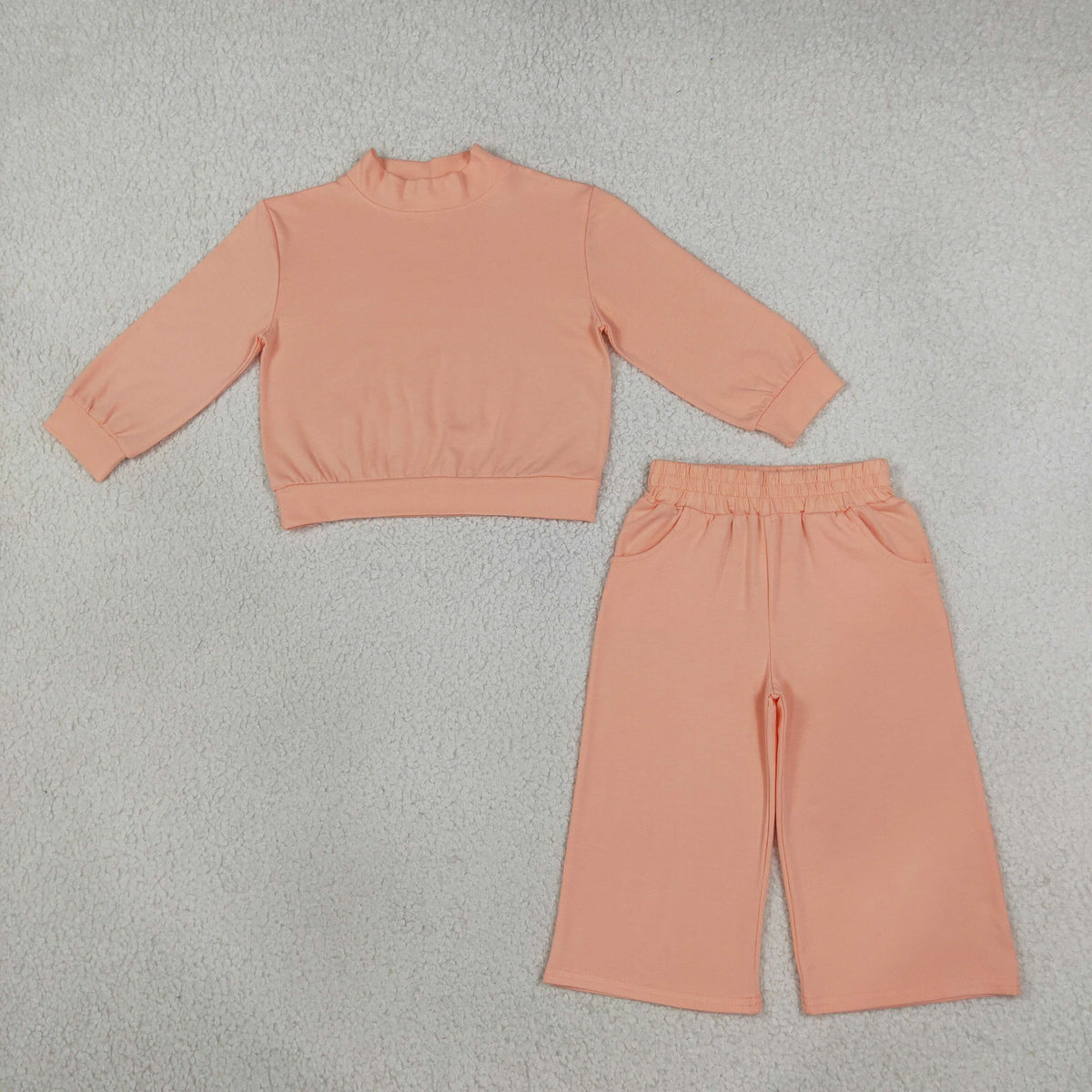 NEW RTS NO MOQ milk silk GLP3471 Baby Girls Peach Choker Shirt Top Pockets Flare Pant Fall Pajamas Clothes Set