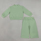 NEW RTS NO MOQ milk silk GLP3474 Baby Girls Light Green Choker Shirt Top Pockets Flare Pant Fall Pajamas Clothes Set