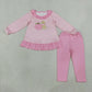NEW RTS NO MOQ milk silk GLP3480 Embroidery Baby Girls Pink Stripe Pumpkin Dog Print Long Sleeve Tunic Legging Fall Outfit Set