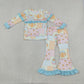 RTS NO MOQ Sibling milk silk Baby Girls Flowers Bows Pumpkins Top Flare Ruffle Pant Fall Clothes Sets