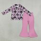 NEW RTS NO MOQ milk silk GLP3507 Baby Girls Bats Bows Zip Pockets Pullover Bell Bottom Pant Halloween Clothes Set
