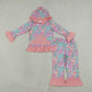 NEW RTS NO MOQ milk silk GLP3519 Baby Girls Sea Plants Pocket Ruffle Hoodie Pants Clothes Sets