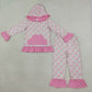 NEW RTS NO MOQ milk silk GLP3520 Baby Girls Pink Small Flowers Bows Pocket Ruffle Hoodie Pants Clothes Sets