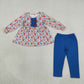 NEW RTS NO MOQ milk silk GLP3522 Baby Girls Red Blue Flowers Button Tunic Leggings Fall Clothes Sets