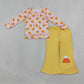 NEW RTS NO MOQ milk silk GLP3535 Baby Girls Pink Print Long Sleeve Top Yellow Flare Pants Halloween Casual Outfit