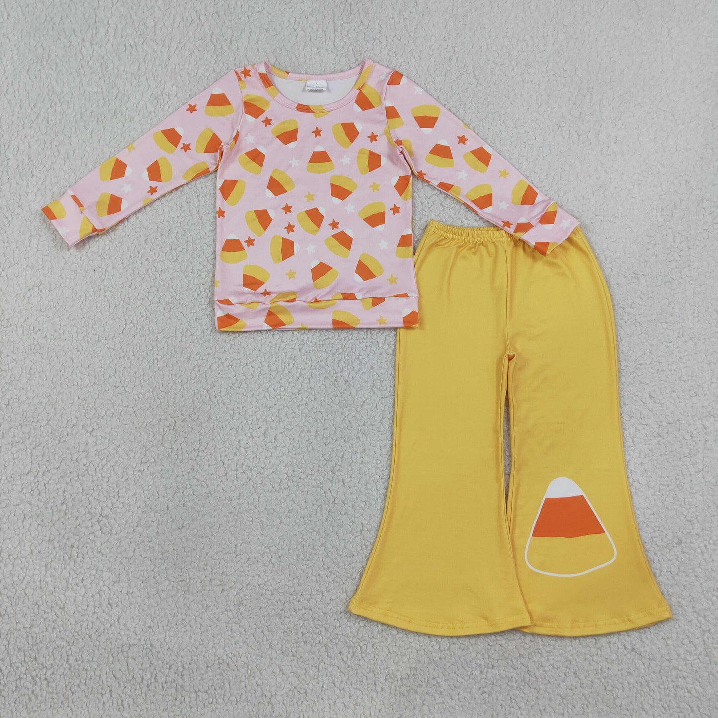 RTS NO MOQ Sibling milk silk Baby Girls Stars Candy Top Flare Pant Halloweens Clothes Sets Fall Holiday Outfit