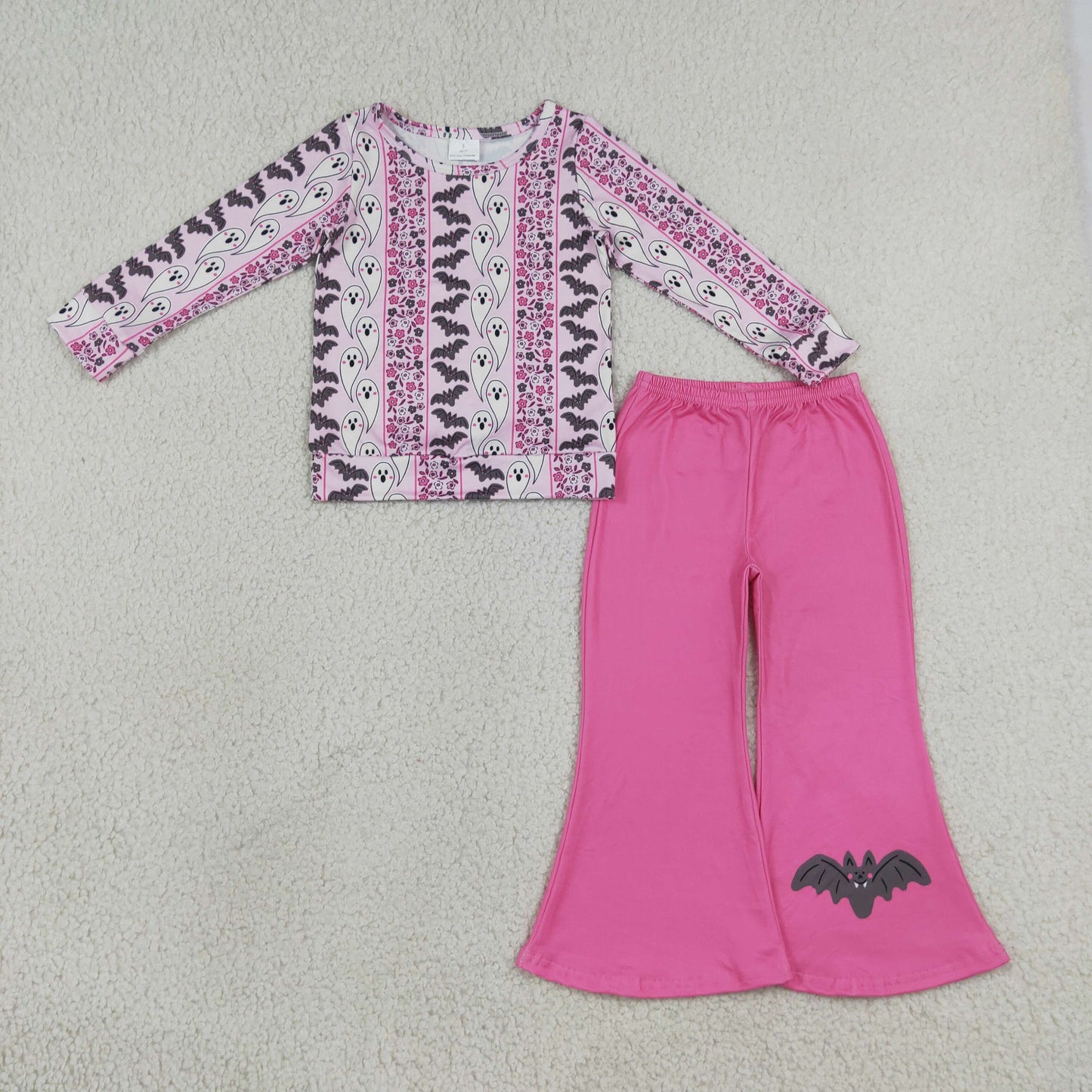 NEW RTS NO MOQ milk silk GLP3537 Baby Girls Bat Ghosts Stripe Top Flare Pant Halloweens Clothes Sets