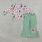 NEW RTS NO MOQ milk silk GLP3539 Baby Girls Christmas Tree Bow Print Long Sleeve Top Flare Pants Christmas Casual Outfit