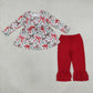 RTS NO MOQ Sibling milk silk Baby Girls Christmas Red Bow Holly Print Long Sleeve Top Solid Ruffle Pant Set Twirl Dress