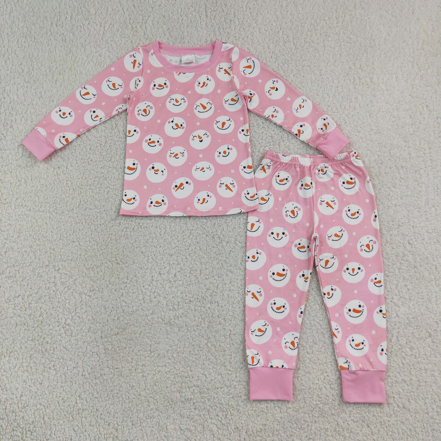 NEW RTS NO MOQ milk silk GLP3543 Baby Girls Pink Snowmen Top Pants Christmas Pajamas Sets