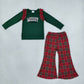 NEW RTS NO MOQ milk silk GLP3595 Embroidery Merry Baby Girls Green Red Checked Top Flare Pant Christmas Clothes Sets