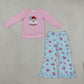 NEW RTS NO MOQ milk silk GLP3596 Embroidery Hat Santa Flowers Baby Girls Ruffle Flare Pant Christmas Clothes Set